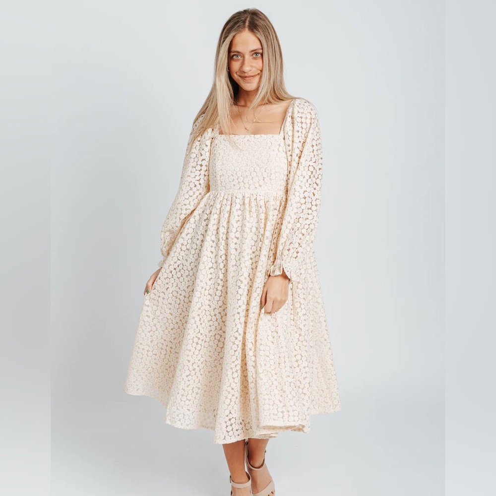 Piper & Scoot: The Adanna Floral Detail Dress in Cream